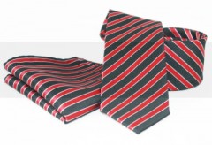 Krawatte Set - Schwarz-Rot Gestreift 