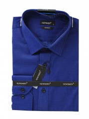                            NM 80% Baumwolle Slim Langarmhemd - Blau gepunktet Langarmhemden