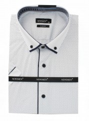               Newsmen Slim Kurzarmhemd - Weiß gepunktet Kurzarmhemden