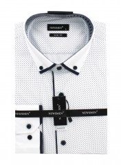                             NM 80% Baumwolle Slim Langarmhemd - Weiß gepunktet Langarmhemden