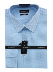                            NM 80% Baumwolle Slim Langarmhemd - Blau gemustert Langarmhemden