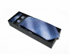    Marquis Slim Krawatte Set - Blau gestreift Krawatten