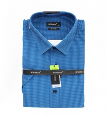     Newsmen Slim elastisches Kurzarmhemd - Blau gemustert Kurzarmhemden