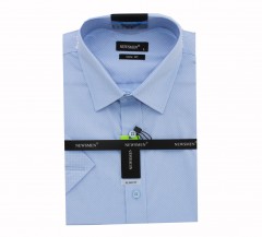     Newsmen Slim elastisches Kurzarmhemd - Hellblau gepunktet Kurzarmhemden
