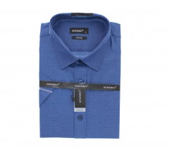               Newsmen 80% Baumwolle Slim Kurzarmhemd - Blau gepunktet Kurzarmhemden